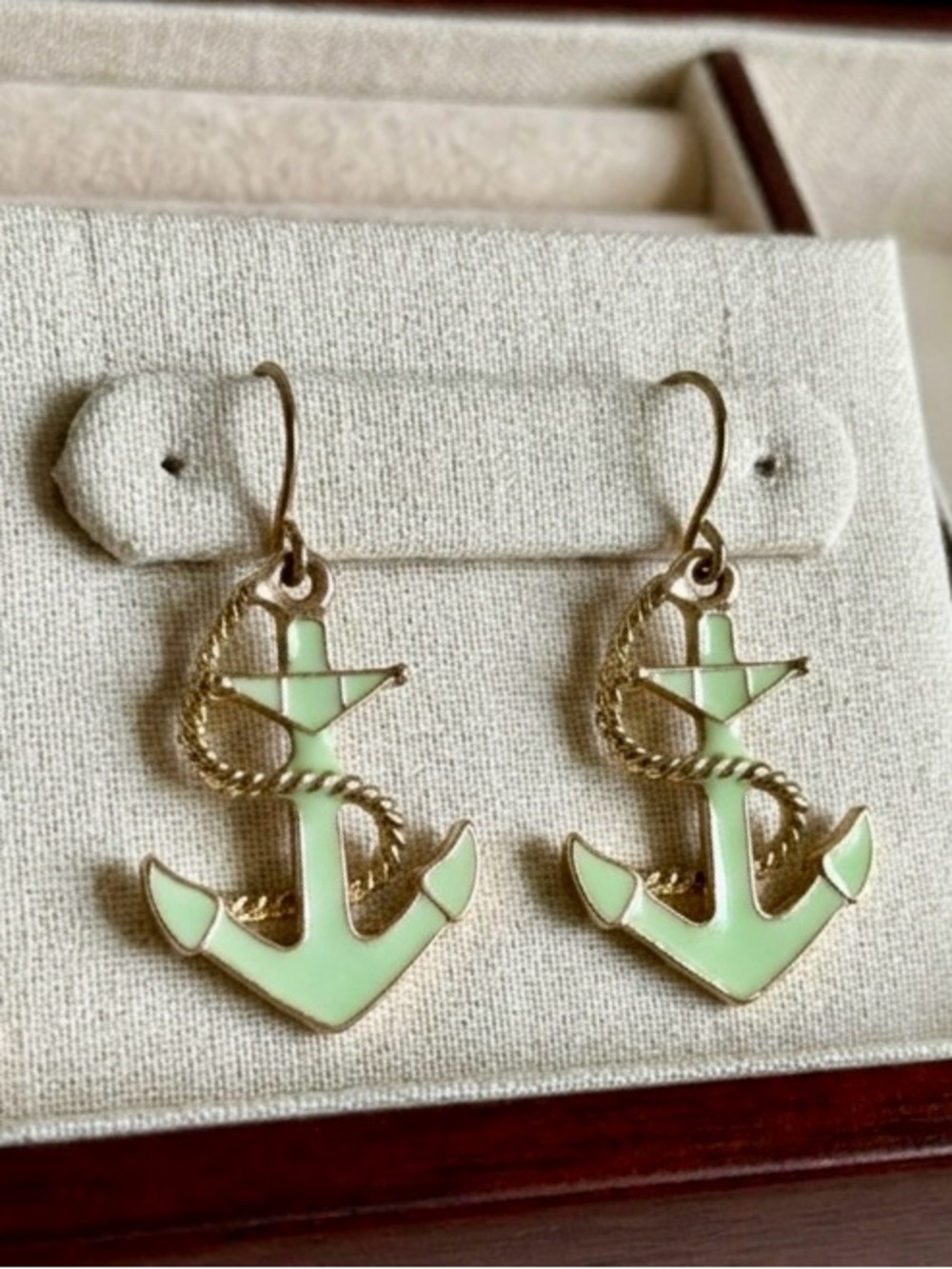 Mint Enamel Anchor Drop Earrings